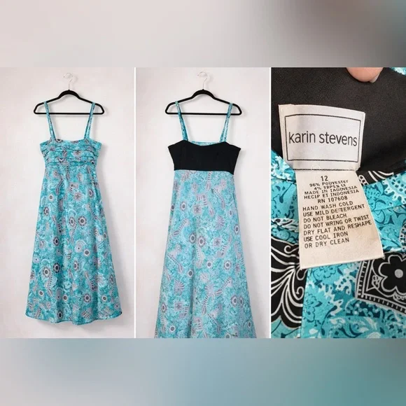 Karin Stevens Turquoise Boho Maxi Dress | Built-In Bra | Size 12 - Picture 5 of 6